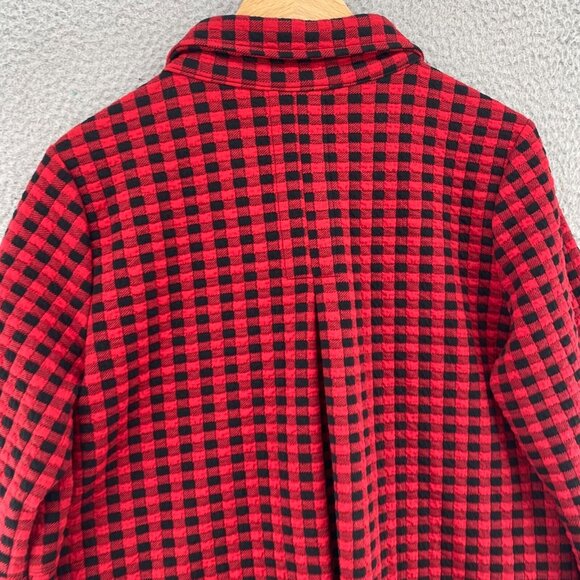 Multiples Jacket Womens Medium Red Buffalo Plaid 3/4 Bell Sleeve Pocket Collar - Picture 4 of 10